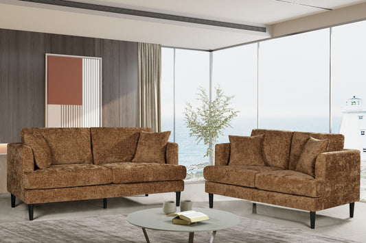 Brown Textured Chenille Emilia 3 + 2 Seater Sofa Set