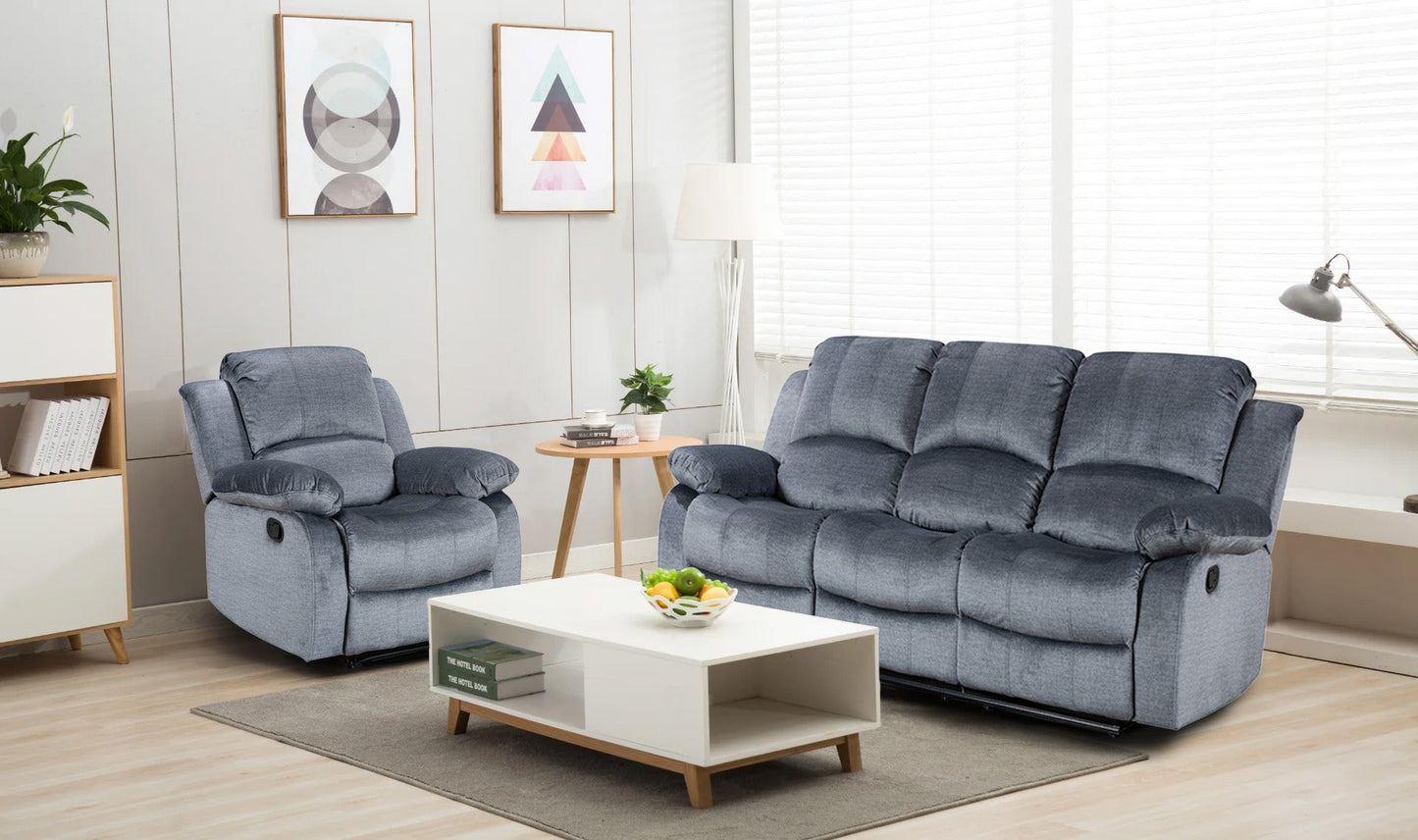 Chenille Fabric Grey 3 + 1 Seater Valencia Manual Recliner Sofa Set