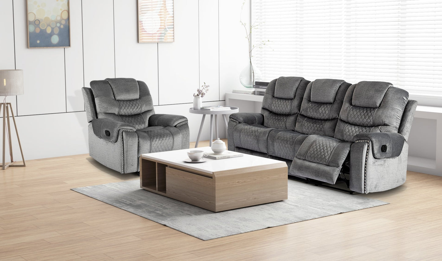 Chenille Fabric Grey Ravenna 3 + 1 Seater Manual Recliner Sofa Set