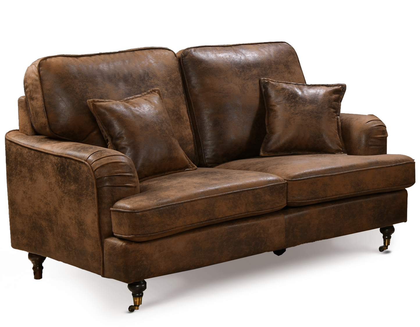 Faux Leather Suede Brown 2 Seater Astbury Bella Sofa with Plain Cushions